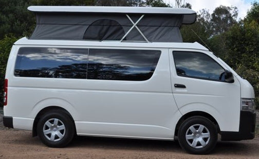 Pop Top Roof Conversion - Toyota Hiace LWB Post 05 - Side View - Roof Open -Supply & Fit - DIY RV Solutions